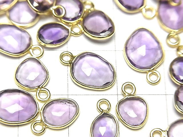 [Video] High Quality Amethyst AAA- Bezel Setting Free Form Rose Cut [One Side] 18KGP 3pcs