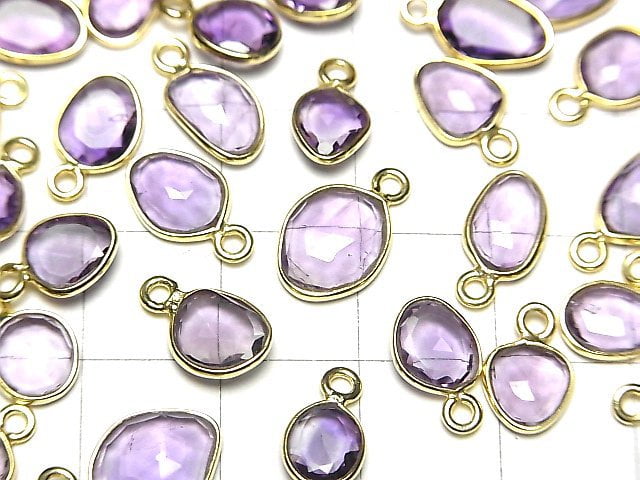 [Video] High Quality Amethyst AAA- Bezel Setting Free Form Rose Cut [One Side] 18KGP 3pcs