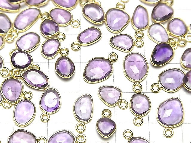 [Video] High Quality Amethyst AAA- Bezel Setting Free Form Rose Cut [One Side] 18KGP 3pcs