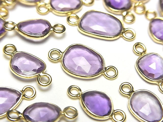 [Video] High Quality Amethyst AAA- Bezel Setting Free Form Rose Cut [Both Side] 18KGP 3pcs