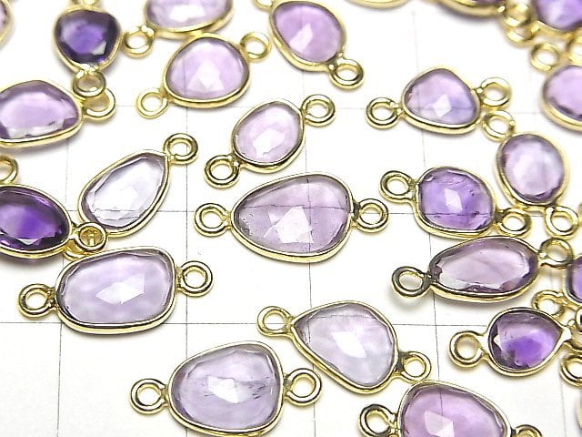 [Video] High Quality Amethyst AAA- Bezel Setting Free Form Rose Cut [Both Side] 18KGP 3pcs