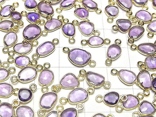 [Video] High Quality Amethyst AAA- Bezel Setting Free Form Rose Cut [Both Side] 18KGP 3pcs