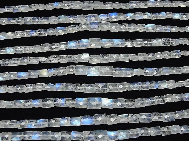 [Video] High Quality Rainbow Moonstone AA++ Faceted Rectangle 1strand Beads (approx. 7 inches/18 cm)
