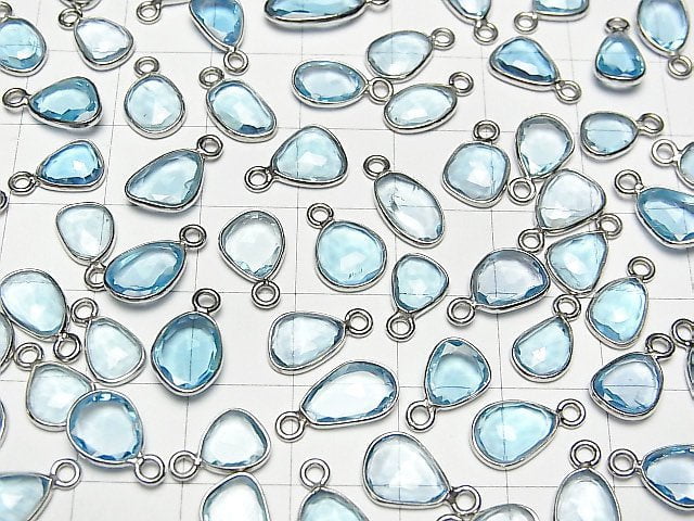 [Video] High Quality Swiss Blue Topaz AAA Bezel Setting Free Form Rose Cut [One Side] Silver925 5pcs