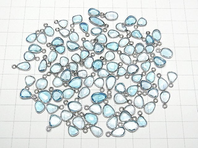 [Video] High Quality Swiss Blue Topaz AAA Bezel Setting Free Form Rose Cut [One Side] Silver925 5pcs