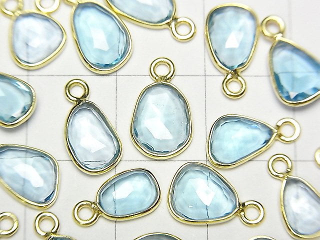 [Video] High Quality Swiss Blue Topaz AAA Bezel Setting Free Form Rose Cut [One Side] 18KGP 5pcs