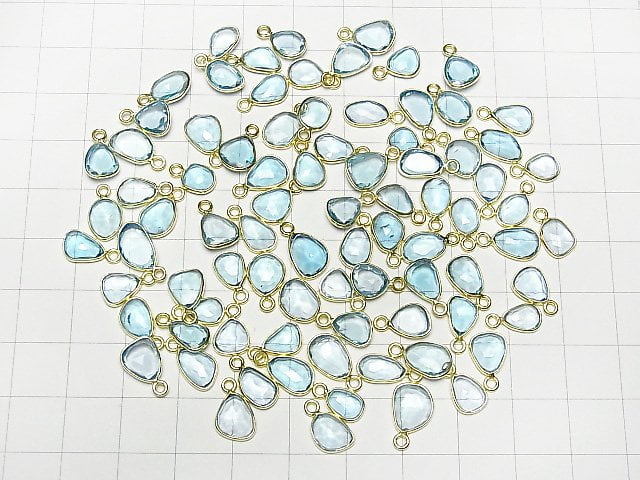 [Video] High Quality Swiss Blue Topaz AAA Bezel Setting Free Form Rose Cut [One Side] 18KGP 5pcs