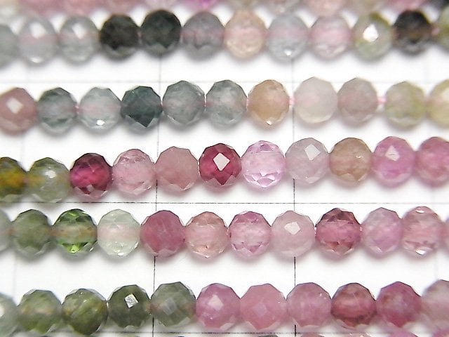 [Video] High Quality! Multicolor Tourmaline AAA Faceted Round 3mm 1strand beads (aprx.15inch / 37cm)