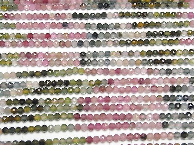 [Video] High Quality! Multicolor Tourmaline AAA Faceted Round 3mm 1strand beads (aprx.15inch / 37cm)