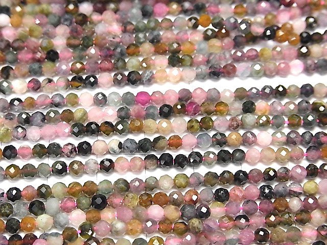 [Video] High Quality! Multicolor Tourmaline AA++ Faceted Round 3mm 1strand beads (aprx.15inch / 36cm)