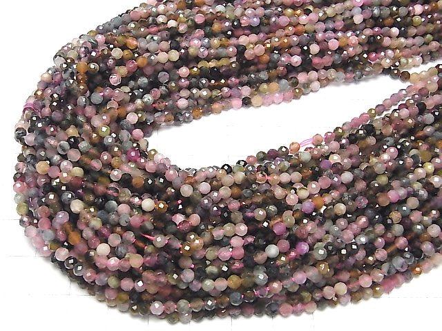 [Video] High Quality! Multicolor Tourmaline AA++ Faceted Round 3mm 1strand beads (aprx.15inch / 36cm)