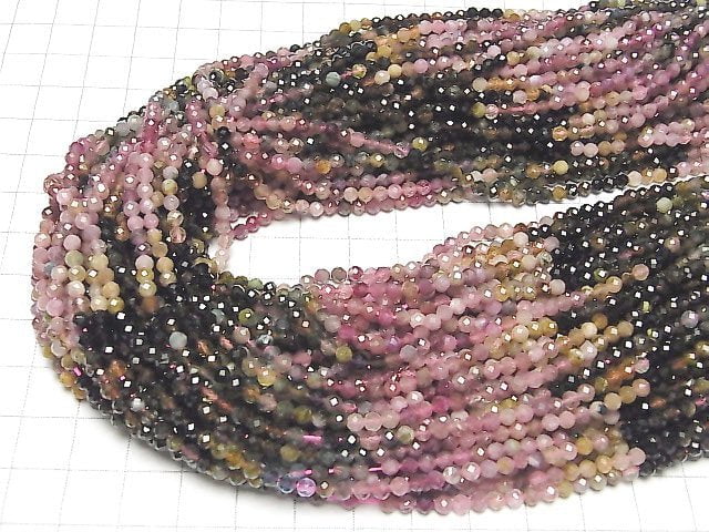 [Video] High Quality! Multicolor Tourmaline AA++ Faceted Round 3mm 1strand beads (aprx.15inch / 37cm)