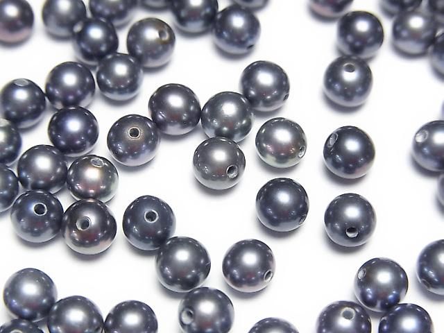 Perle d'eau douce AAA ronde 5-5.5mm [Trou semi-percé] Bleu marine métallique 2 paires