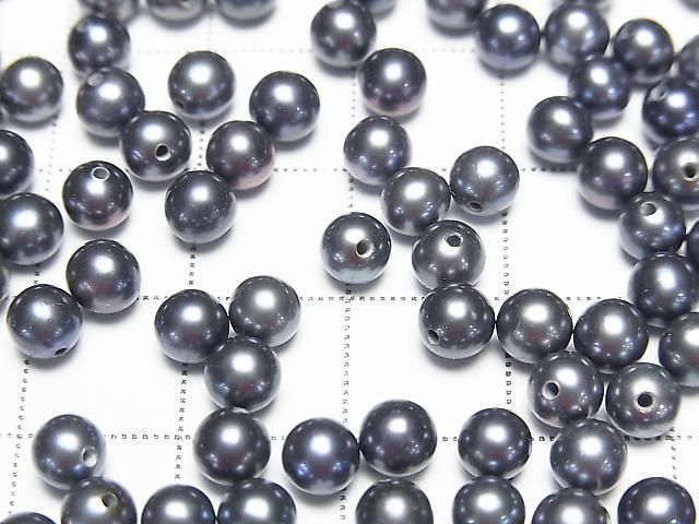 Perle d'eau douce AAA ronde 5-5.5mm [Trou semi-percé] Bleu marine métallique 2 paires