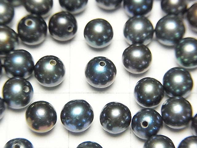 [Video] Fresh Water Pearl AAA Round 5-5.5mm [Half Drilled Hole ] Metallic Navy 2pairs