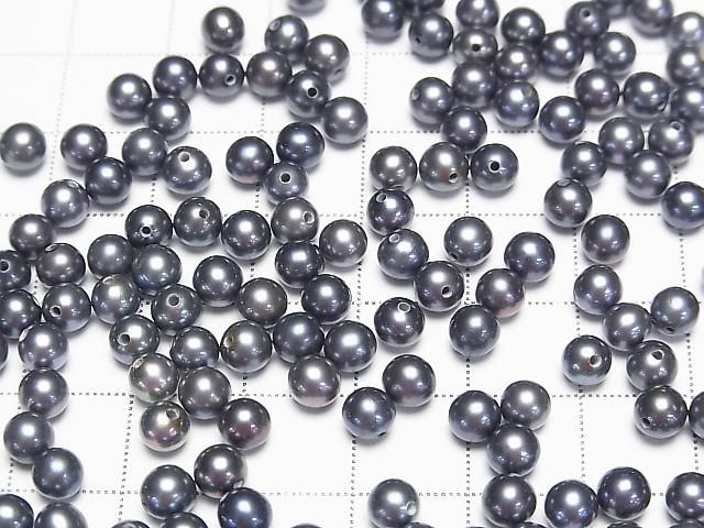 Perle d'eau douce AAA ronde 5-5.5mm [Trou semi-percé] Bleu marine métallique 2 paires