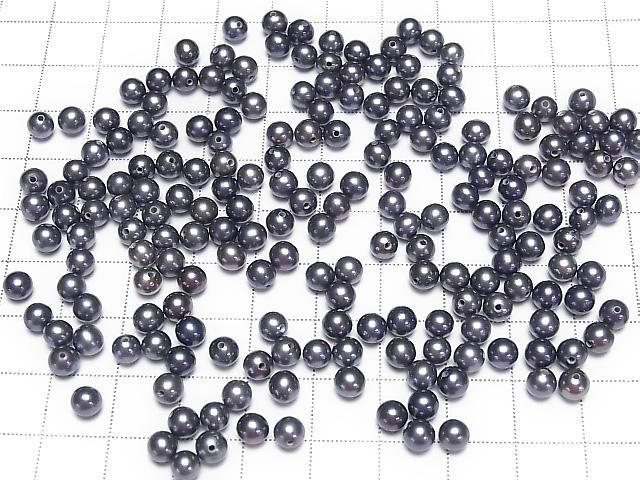 Perle d'eau douce AAA ronde 5-5.5mm [Trou semi-percé] Bleu marine métallique 2 paires