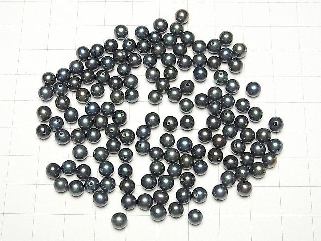 [Video] Fresh Water Pearl AAA Round 5-5.5mm [Half Drilled Hole ] Metallic Navy 2pairs