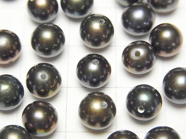 [Video] Fresh Water Pearl AAA Round 7-7.5mm [Half Drilled Hole] Metallic Navy 1pair