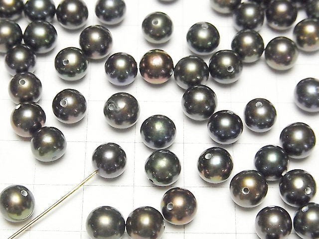 [Video] Fresh Water Pearl AAA Round 7-7.5mm [Half Drilled Hole] Metallic Navy 1pair