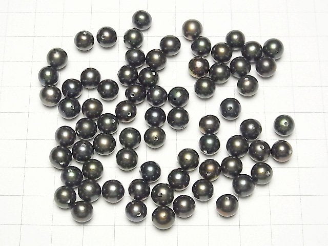 [Video] Fresh Water Pearl AAA Round 7-7.5mm [Half Drilled Hole] Metallic Navy 1pair