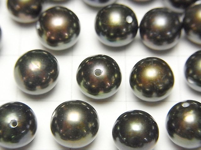 [Video] Fresh Water Pearl AAA Round 8-8.5mm [Half Drilled Hole] Metallic Navy 1pair