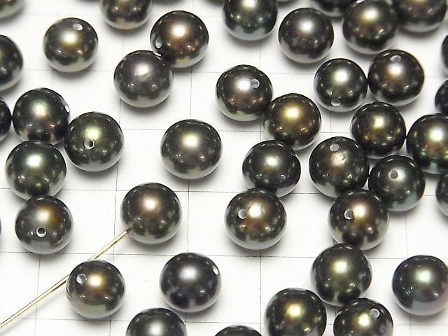 [Video] Fresh Water Pearl AAA Round 8-8.5mm [Half Drilled Hole] Metallic Navy 1pair