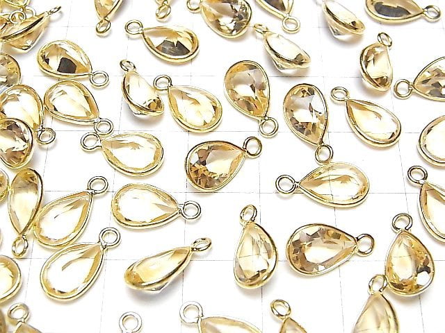 [Video]High Quality Citrine AAA Bezel Setting Pear shape Faceted 10x7mm 18KGP 3pcs