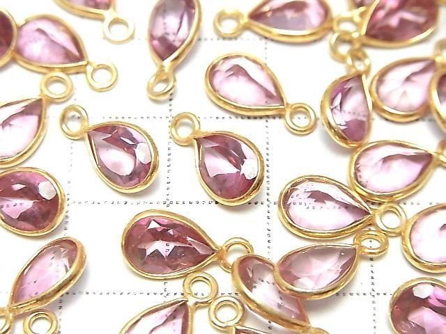 [Video] High Quality Pink Topaz AAA Bezel Setting, Pear Shape Faceted, 10x7mm, 18KGP, 2pcs