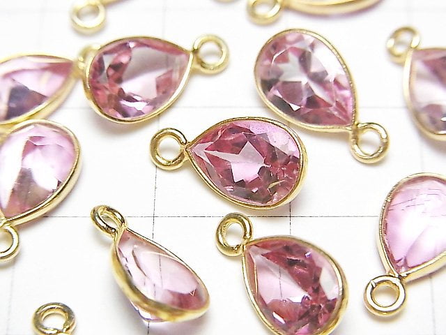 [Video] High Quality Pink Topaz AAA Bezel Setting Pear shape Faceted 10x7mm 18KGP 2pcs