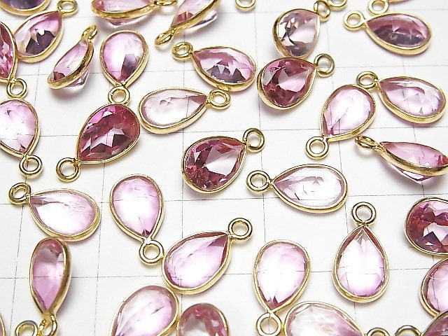 [Video] High Quality Pink Topaz AAA Bezel Setting Pear shape Faceted 10x7mm 18KGP 2pcs