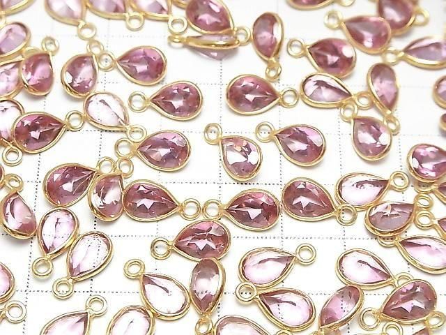 [Video] High Quality Pink Topaz AAA Bezel Setting, Pear Shape Faceted, 10x7mm, 18KGP, 2pcs