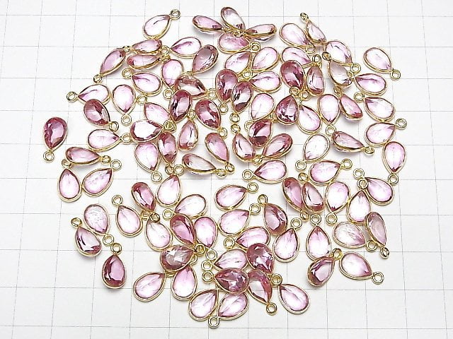 [Video] High Quality Pink Topaz AAA Bezel Setting Pear shape Faceted 10x7mm 18KGP 2pcs