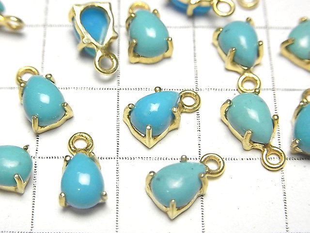 [Video] Kingman Turquoise AAA Bezel Setting Pear shape 7x5mm 18KGP 2pcs