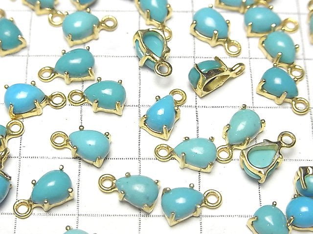 [Video] Kingman Turquoise AAA Bezel Setting Pear shape 7x5mm 18KGP 2pcs