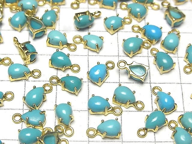 [Video] Kingman Turquoise AAA Bezel Setting Pear shape 7x5mm 18KGP 2pcs