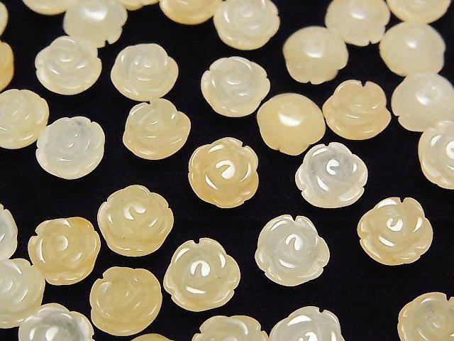 [Video] Yellow Jade Rose 8mm [Half Drilled Hole] 4pcs