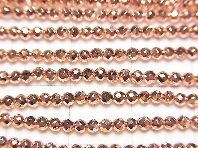 [Video] High Quality! Hematite Faceted Round 2mm Pink Gold Coating 1strand beads (aprx.15inch / 37cm)