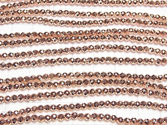 [Video]High Quality! Hematite Faceted Round 3mm Pink Gold Coated 1strand beads (aprx.15inch/36cm)