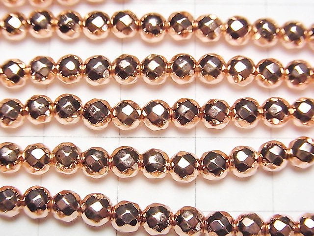 [Video] High Quality! Hematite Faceted Round 4mm Pink Gold Coating 1strand beads (aprx.15inch / 37cm)