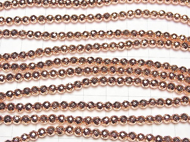 [Video] High Quality! Hematite Faceted Round 4mm Pink Gold Coating 1strand beads (aprx.15inch / 37cm)