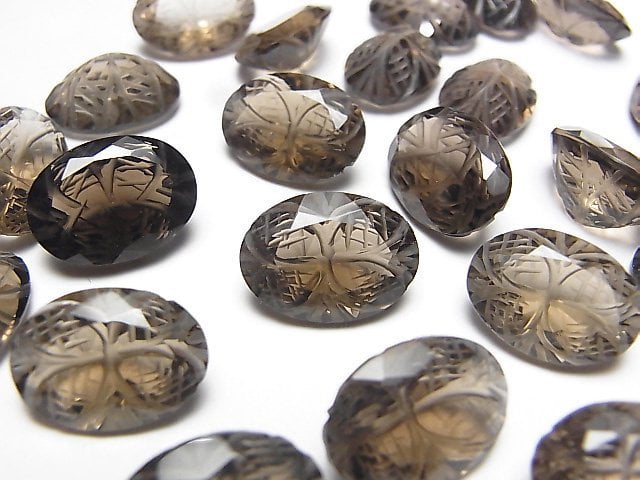 Carving, Oval, Smoky Quartz Gemstone Beads