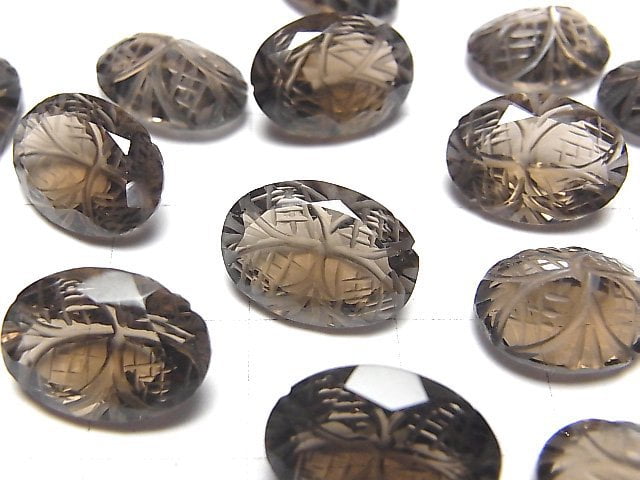 [Video] High Quality Smoky Quartz AAA Carved Oval Faceted 14x10mm 2pcs