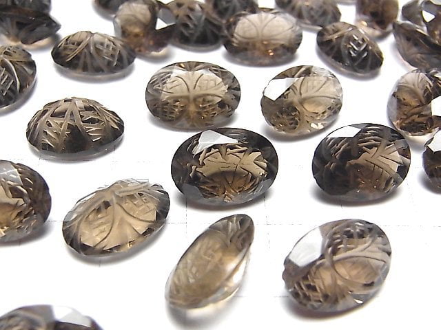 [Video] High Quality Smoky Quartz AAA Carved Oval Faceted 14x10mm 2pcs