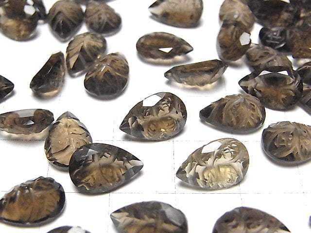 [Video] High Quality Smoky Quartz AAA Carved Pear shape Faceted 12x8mm 3pcs