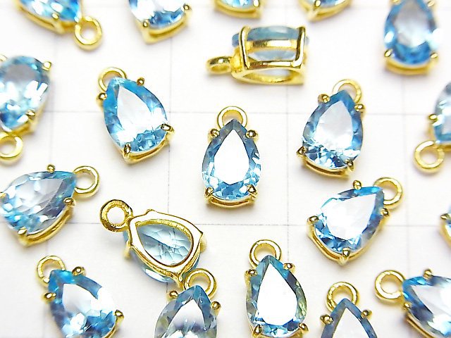 [Video] High Quality Swiss Blue Topaz AAA Bezel Setting Pear shape Faceted 7x5mm 18KGP 2pcs