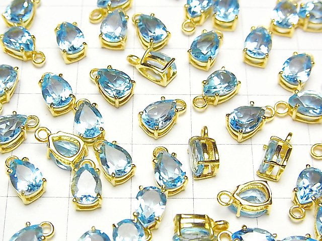 [Video] High Quality Swiss Blue Topaz AAA Bezel Setting Pear shape Faceted 7x5mm 18KGP 2pcs