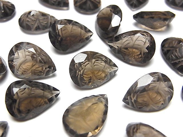 Carving, Pear Shape, Smoky Quartz Gemstone Beads