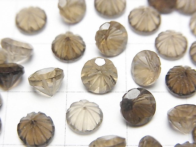 [Video] High Quality Smoky Quartz AAA Carved Round Faceted 6x6mm 5pcs