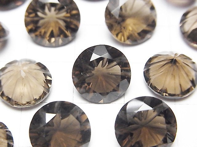 [Video] High Quality Smoky Quartz AAA Carved Round Faceted 12x12mm 1pc